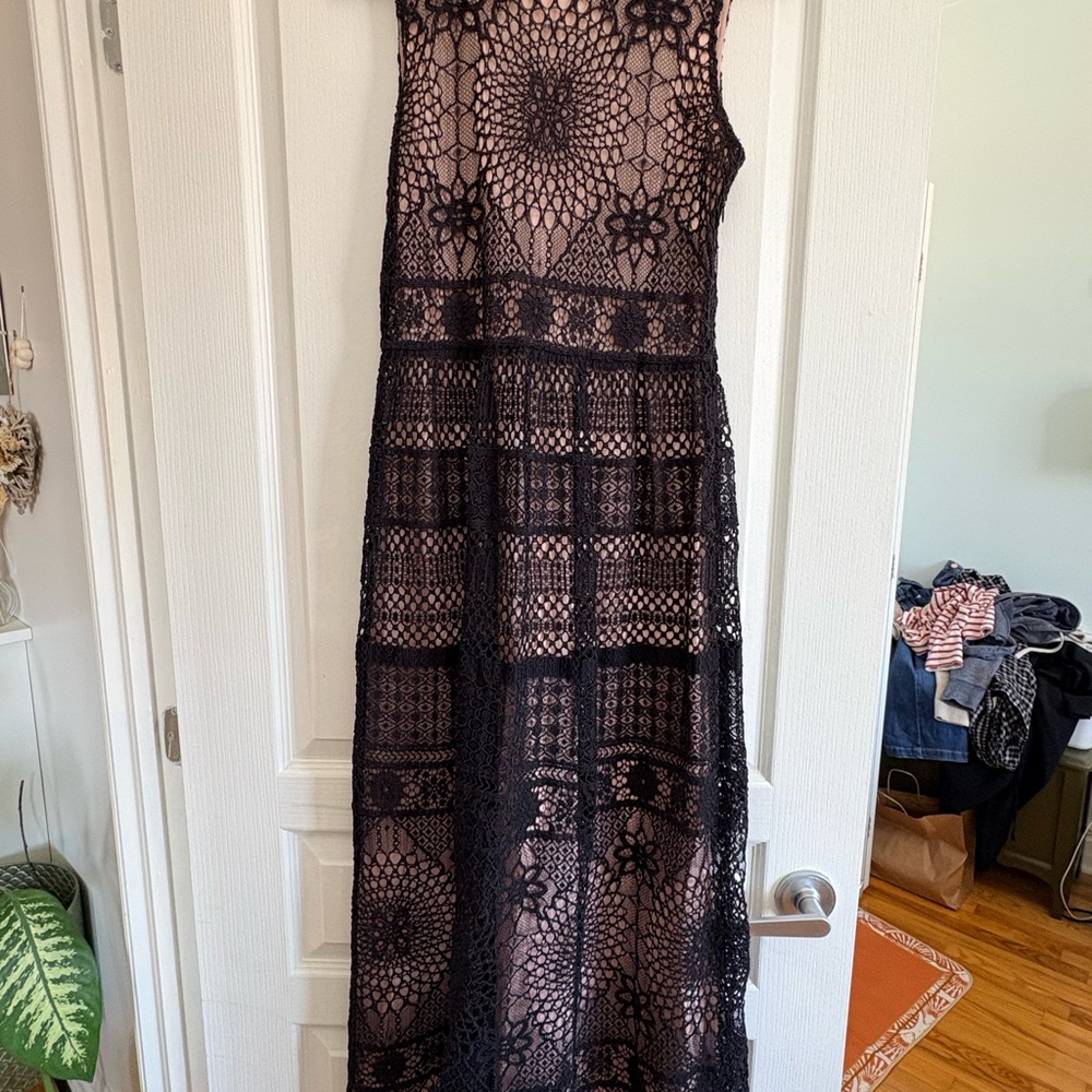 Desigual x Christian Lacroix Black Crochet Maxi Dress with nude liner